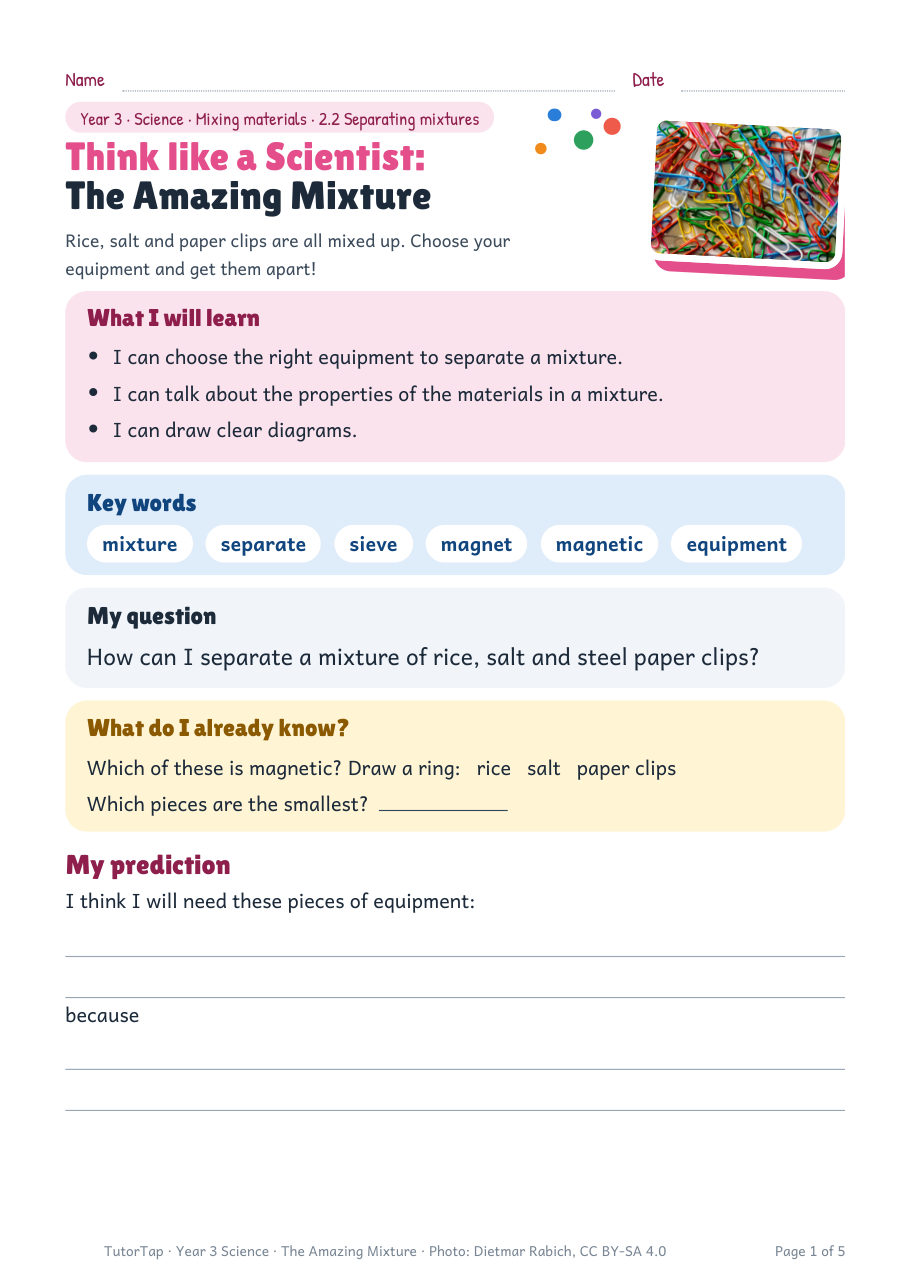 First page of Think like a Scientist: The Amazing Mixture