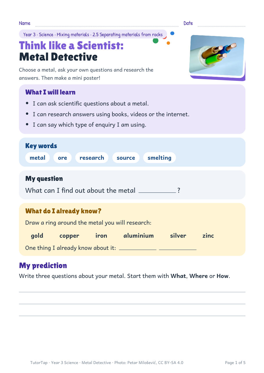 First page of Think like a Scientist: Metal Detective