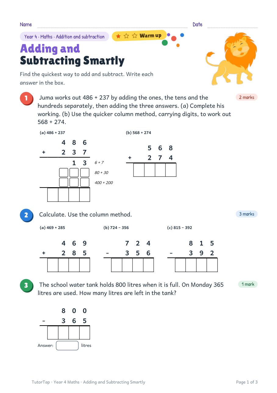 First page of Adding and Subtracting Smartly
