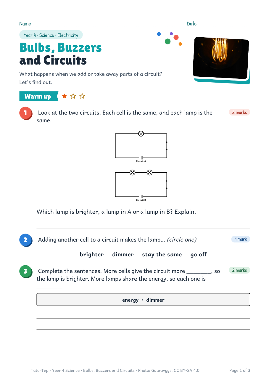First page of Bulbs, Buzzers and Circuits
